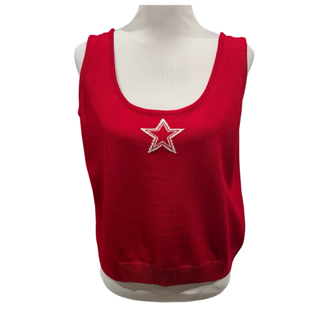 Vintage St. John Y2k Red Star Santana Knit Sweater Shell Tank Size Large